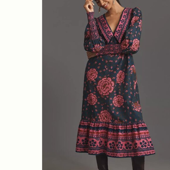 Farm Rio x Anthropologie Puff-Sleeve V-Neck Midi Dress - Picture 2 of 16